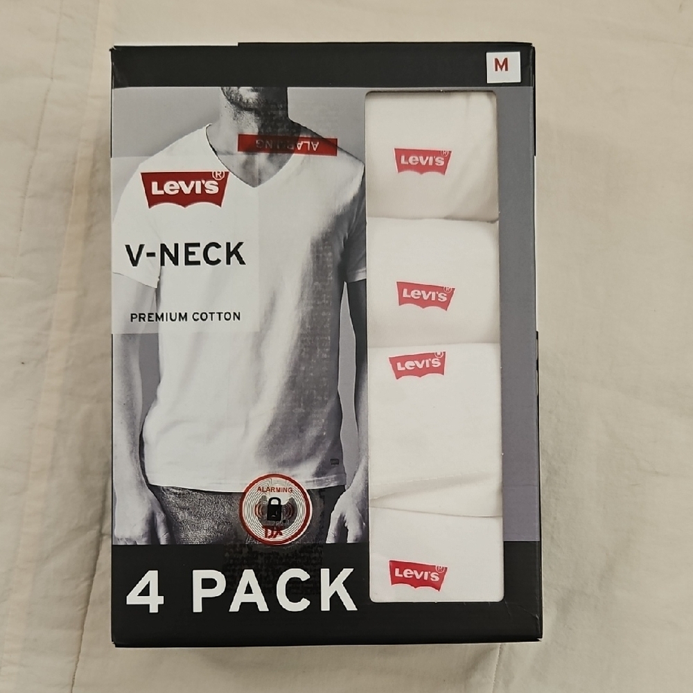 Levi's Premium Cotton V-Neck Men's Undershirts 4 Pack - White